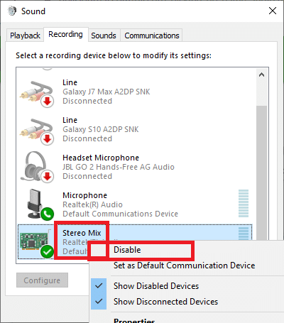 . Right-Click the Stereo Mix option and choose Disable | Fixed: Discord Picking up Game Audio Error