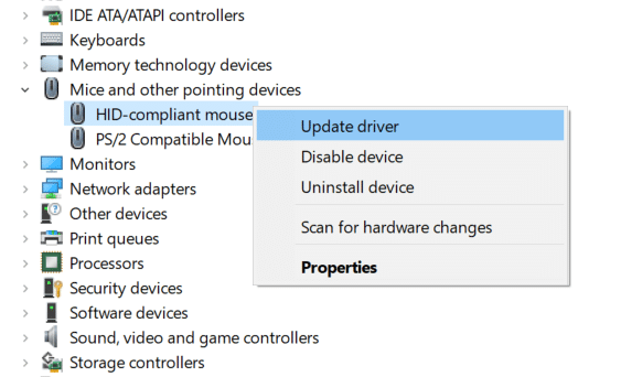 right-click your Logitech Mouse and select Update Driver