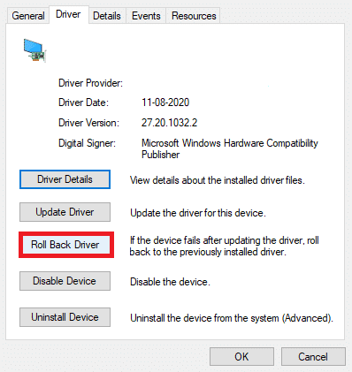 roll back driver. Fix Unknown USB Device Descriptor Request Failed in Windows 10