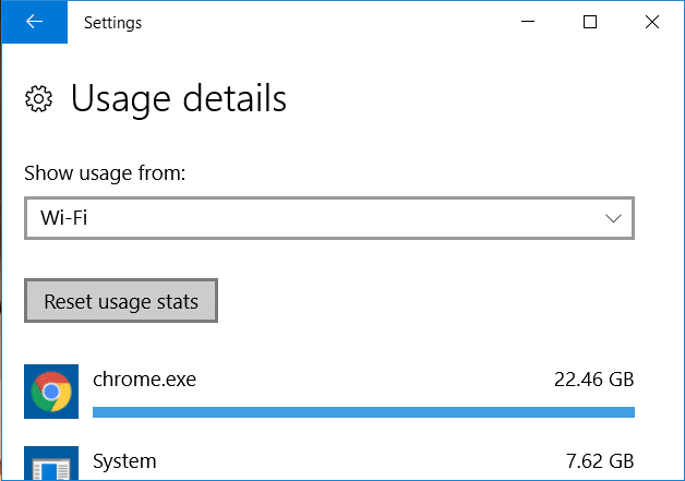 From the drop-down select WiFi or Ethernet and click on Reset usage stats
