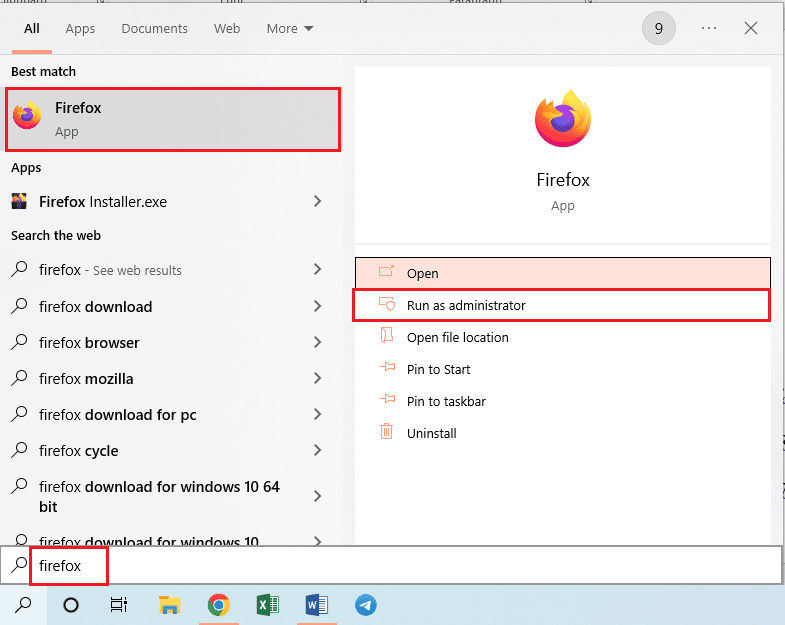 Запустите Firefox от имени администратора