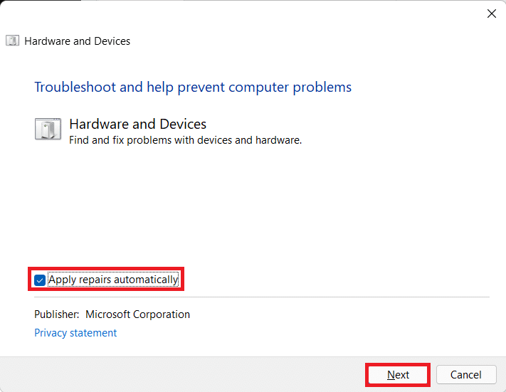 Run Hardware and devices troubleshooter. Fix Windows 10 Network Profile Missing Problem