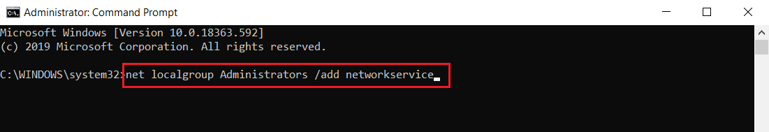 run the command to add network service in Command Prompt