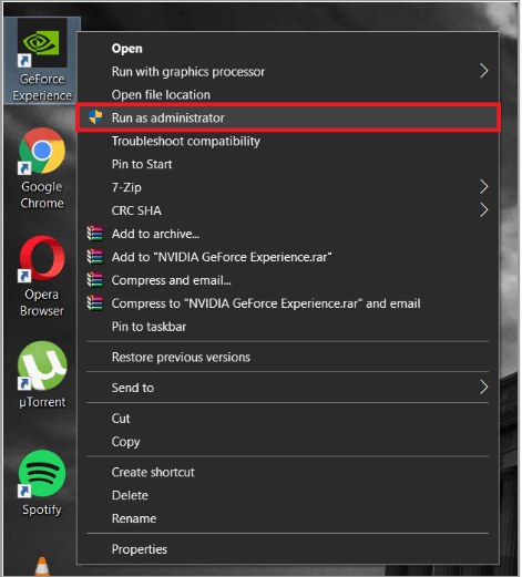 Run the GeForce Experience Client as an Administrator