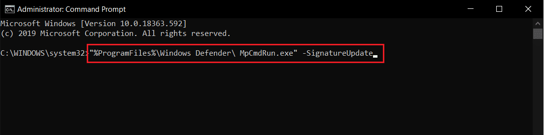 run windows defender signature update command in cmd or command prompt