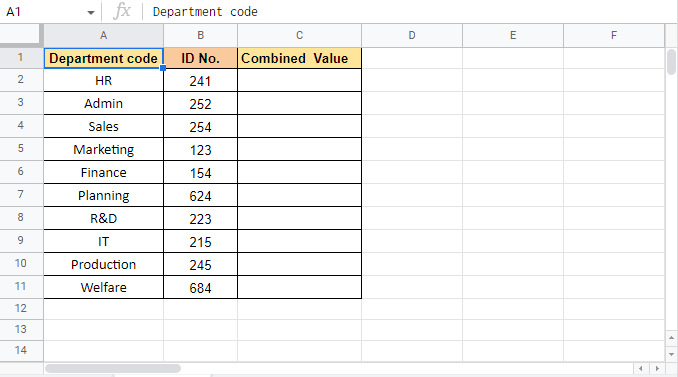 Sample Data. How to Combine Two Columns in Google Sheets