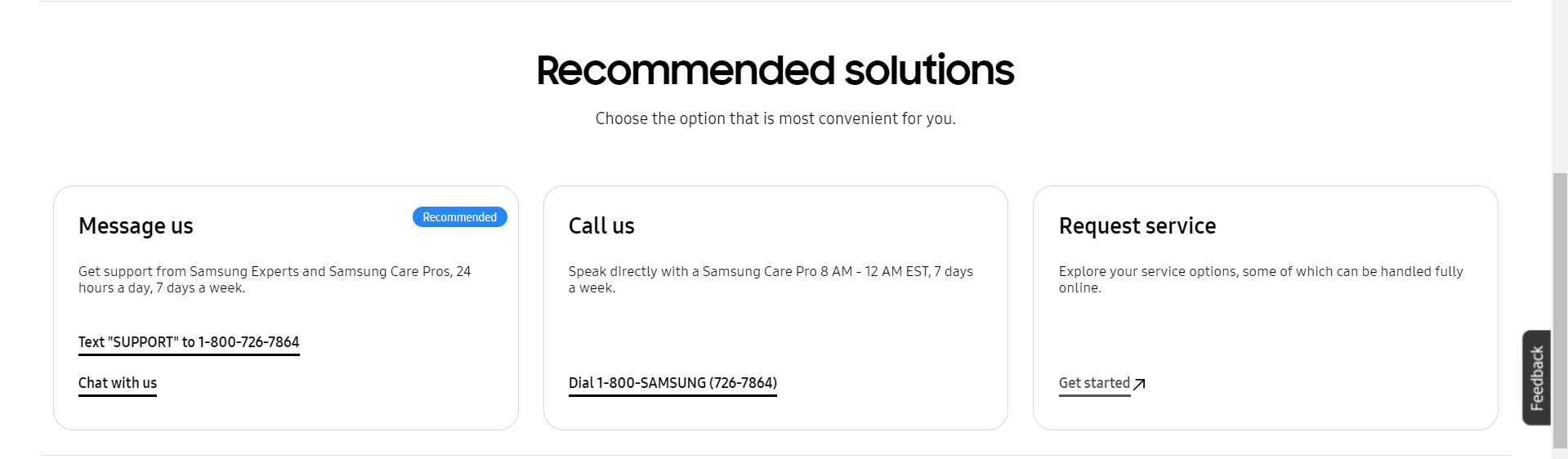 samsung tv customer support group webpage 