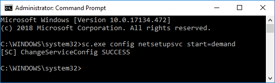 sc.exe config netsetupsvc start=demand