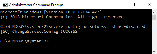sc.exe config netsetupsvc start=disabled