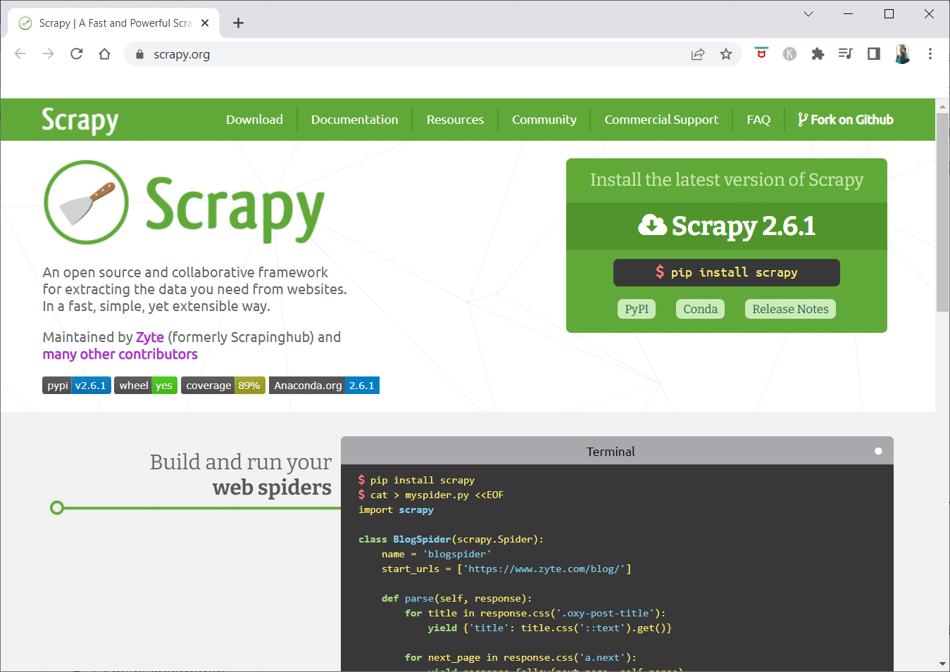 Scrapy. 25 Best Free Web Crawler Tools