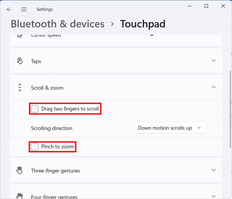 Scroll and zoom gesture settings