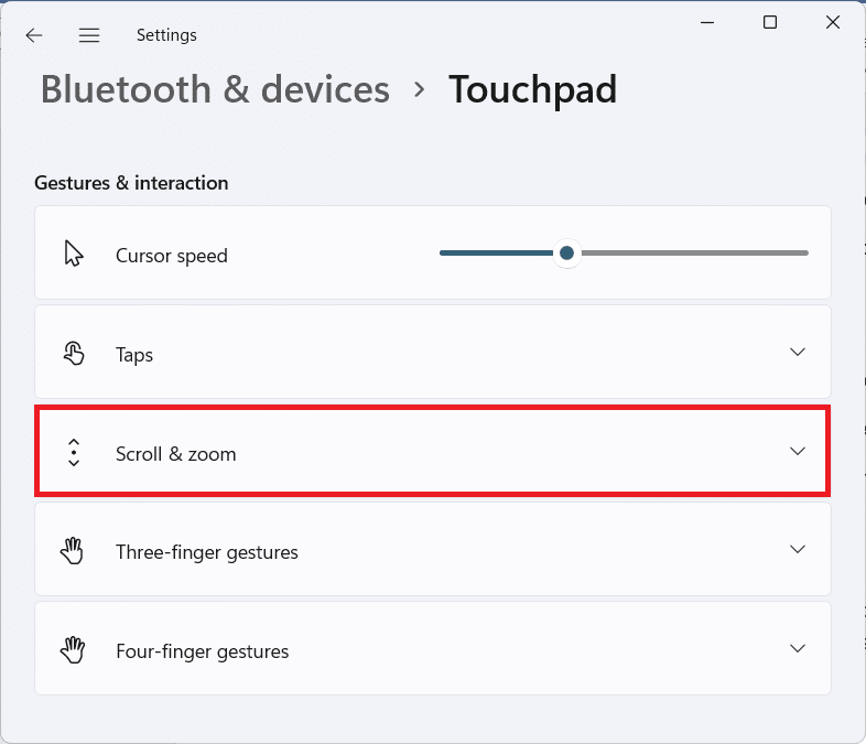 Scroll and zoom gestures section in Touchpad section. How to Enable or Disable Touchpad Gestures in Windows 11