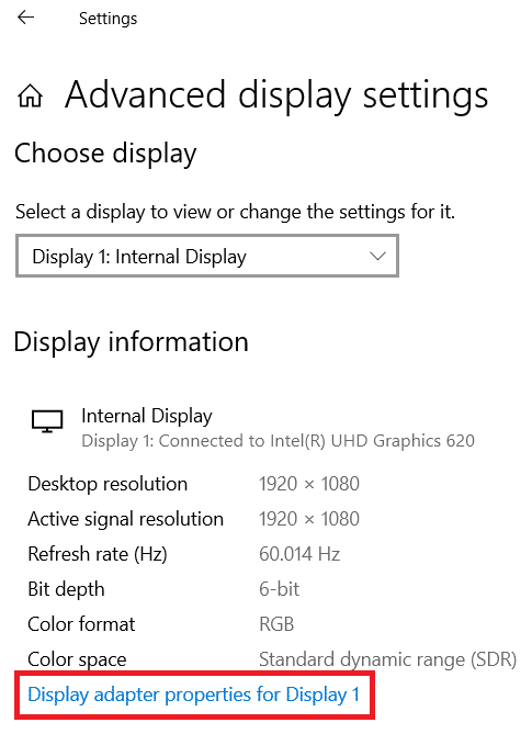 Scroll down and click on Display adapter properties for Display 1. How to check monitor model in windows 10