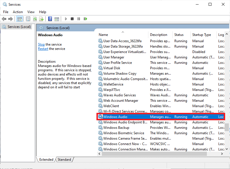 scroll down and double click on the Windows Audio service