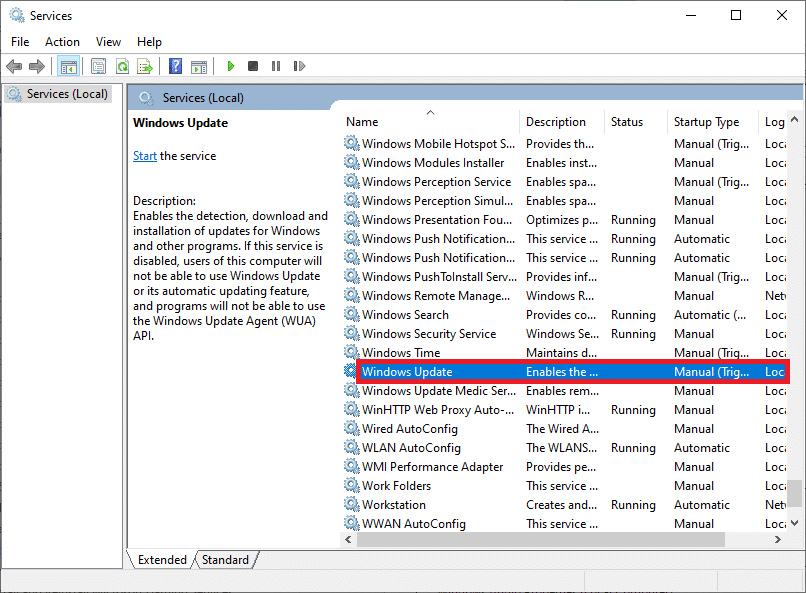 scroll down and double-click on the Windows Update service