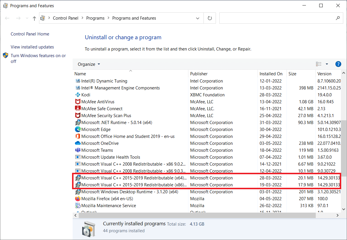 Scroll down and look for Visual Studio C 2015 Redistributable x64 and x86 versions