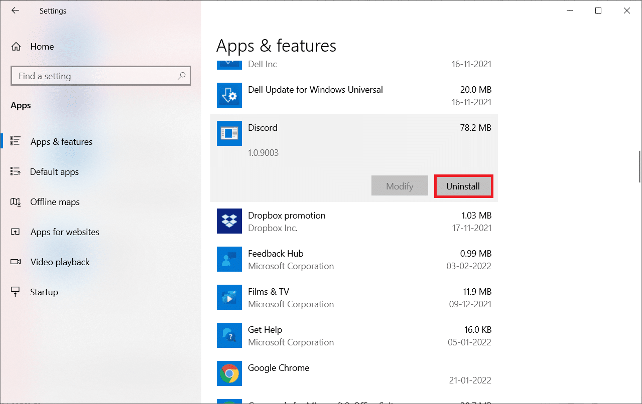 Scroll down and select Discord. Now, click Uninstall. Fix Windows Error 0 ERROR_SUCCESS