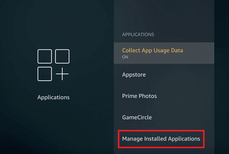 Scroll down and select Manage Installed Applications