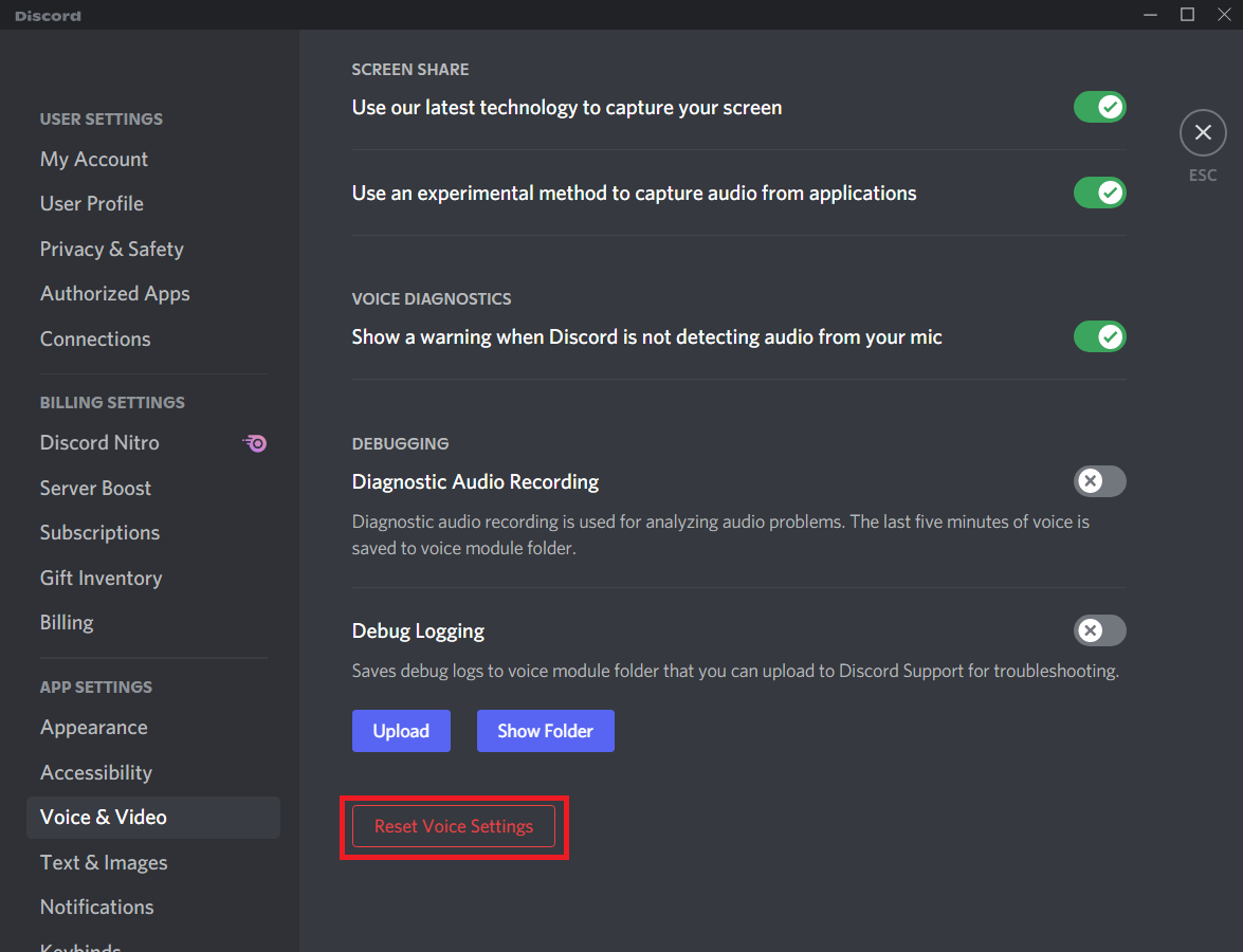 scroll down the main screen and click on Reset Voice Settings. How to Fix Discord Screen Share Lag