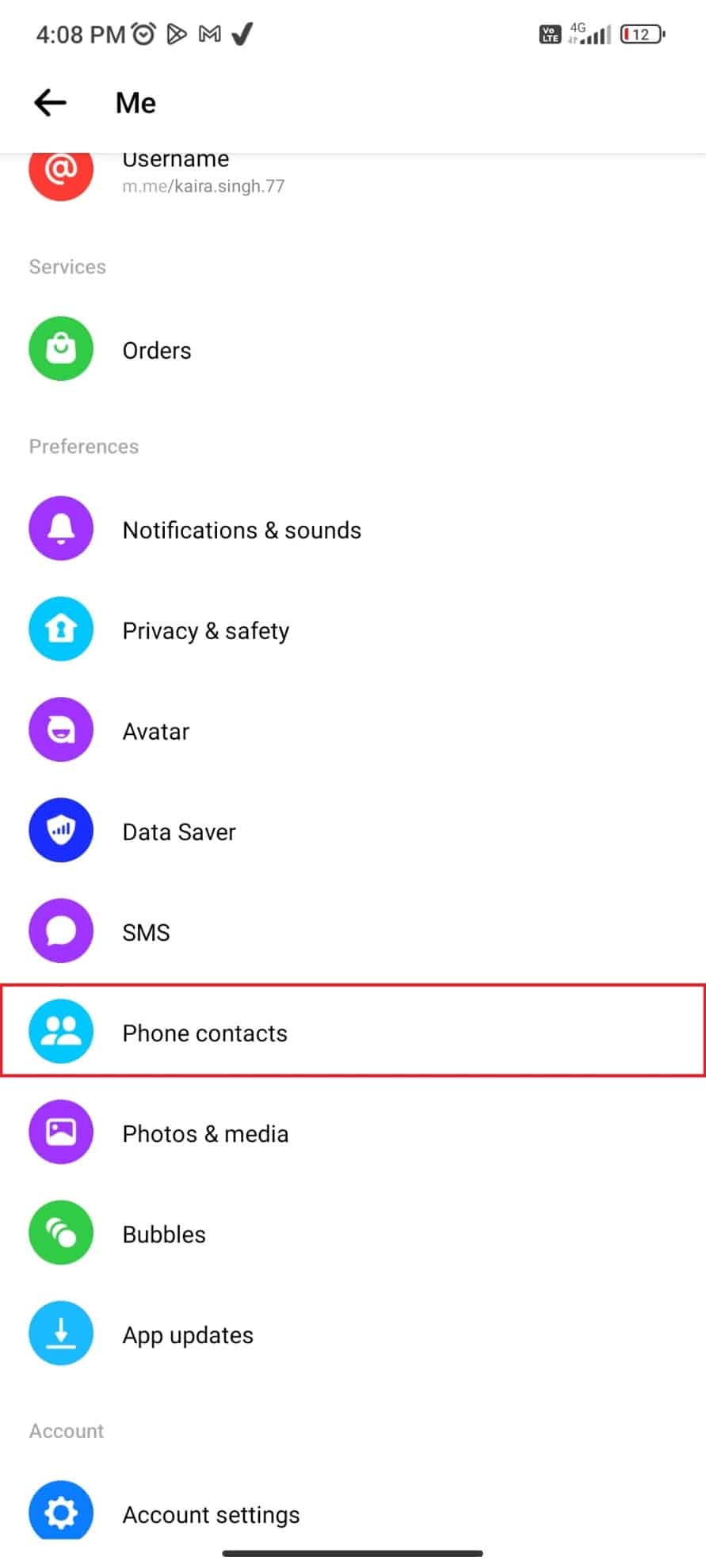 Scroll down to tap on Phone contacts