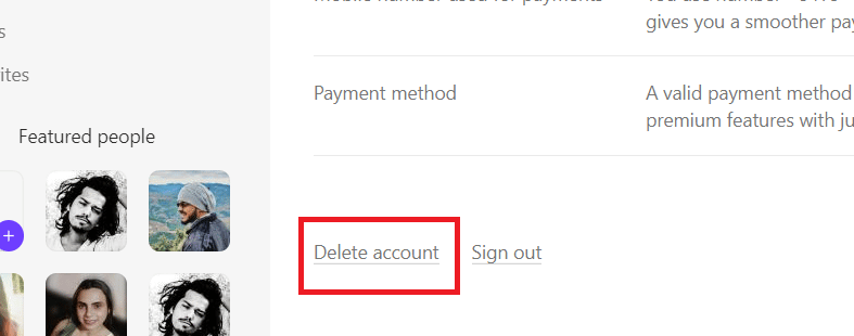 Scroll to the bottom of the page and look for Delete Account