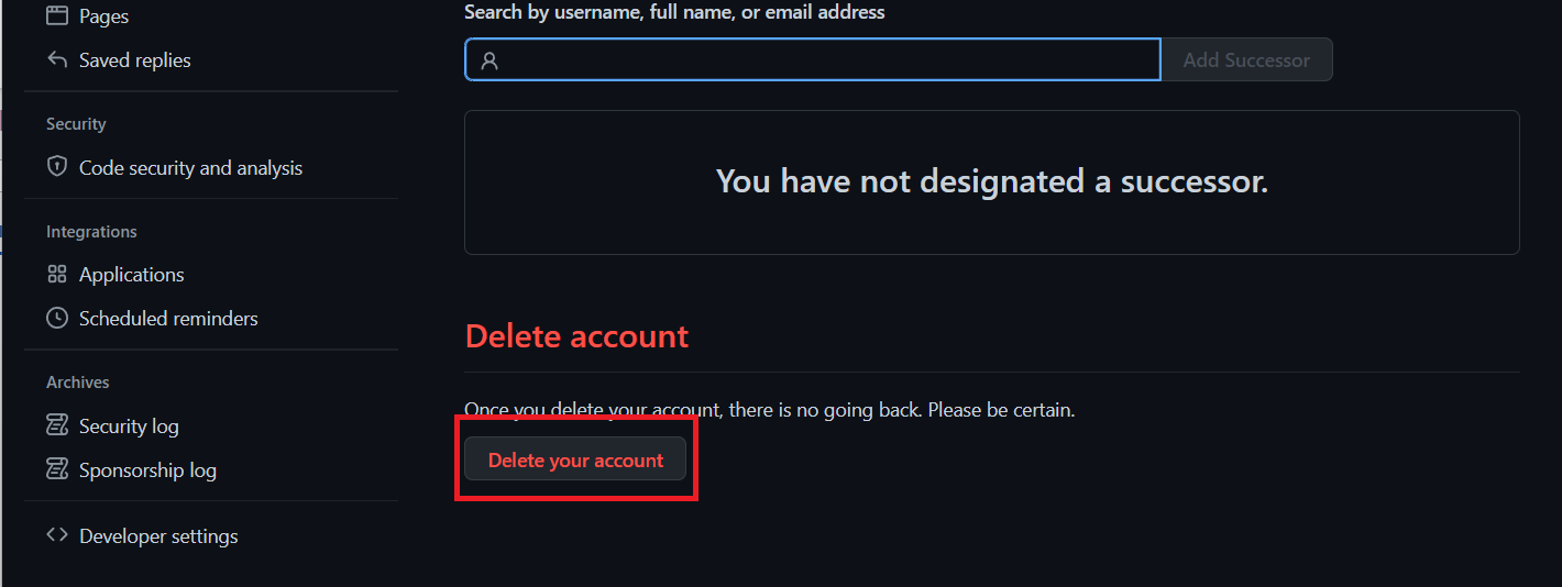 Scroll to the bottom of the page and select the Delete Your Account option to delete your account.