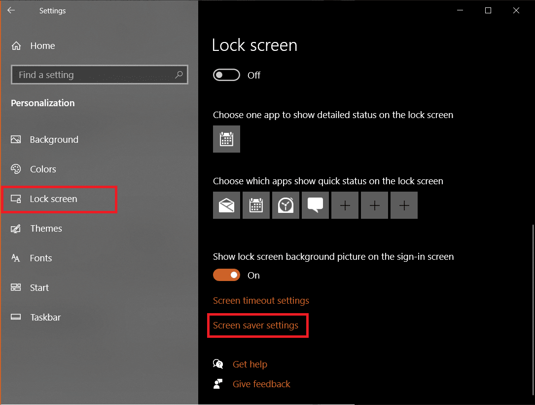 Scroll to the bottom on the right pane and click Screen saver settings. 