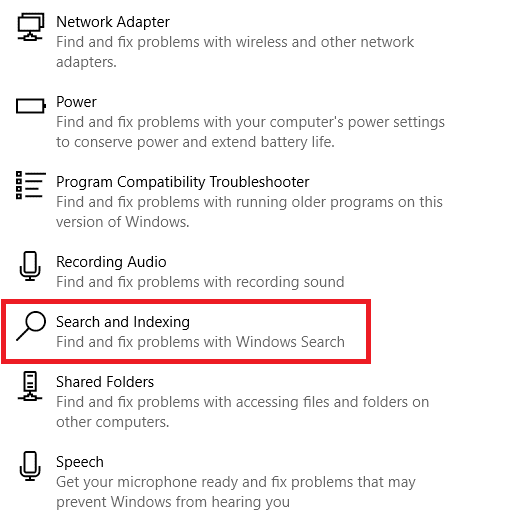 click on Search and Indexing. Fix Windows 10 Start Menu Search Not Working