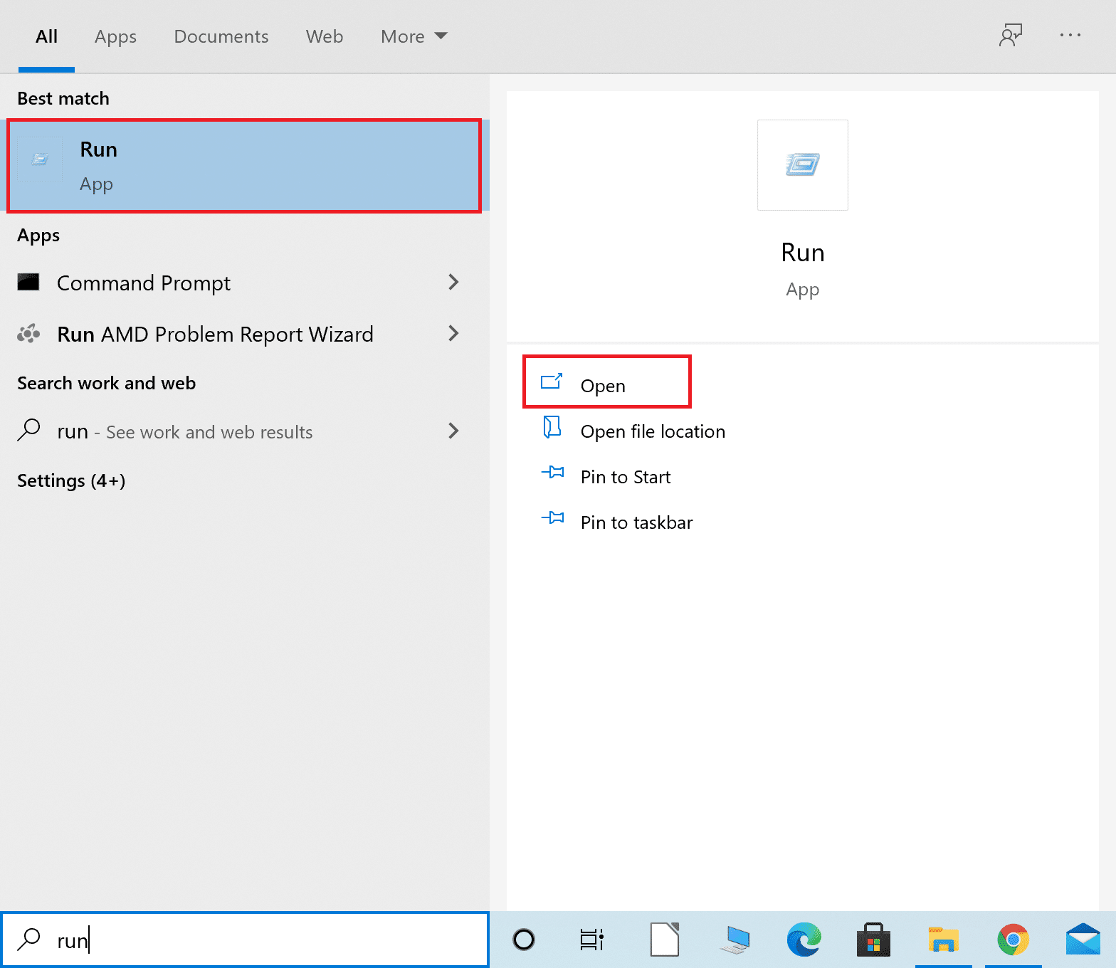 Recherchez et lancez la boîte de dialogue Exécuter à partir de la recherche Windows. L'invite de commande fixe apparaît puis disparaît sous Windows 10.