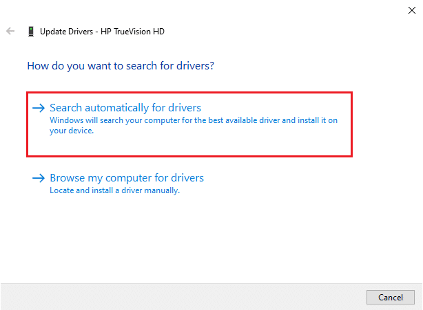 Search automatically for drivers option. Fix No Cameras are Attached in Windows 10