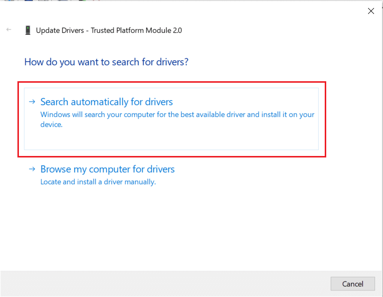 Search automatically for drivers option