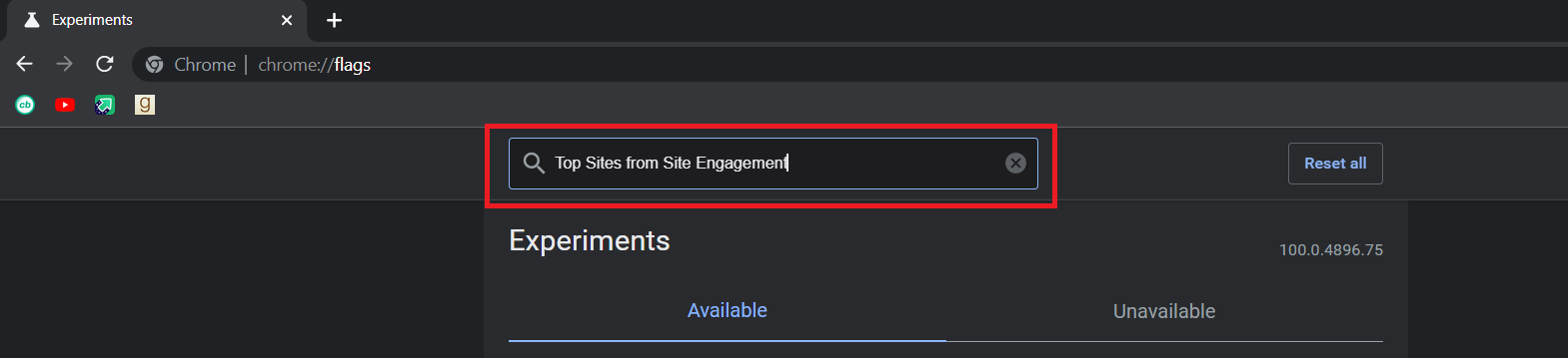Search bar in Experiments page