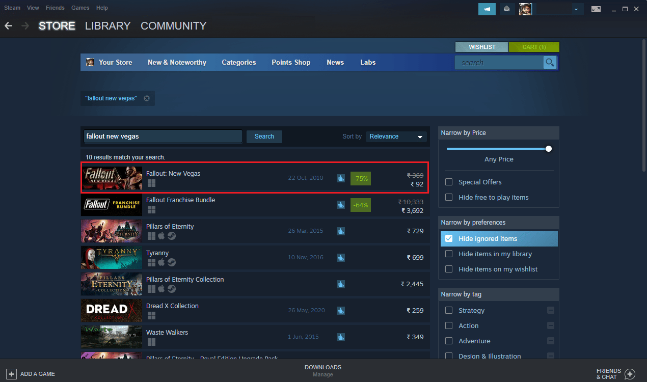 search fallout new vegas in steam store