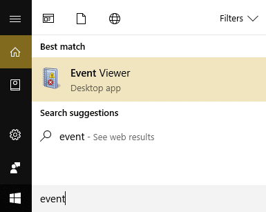 search for Event Viewer and then click on it