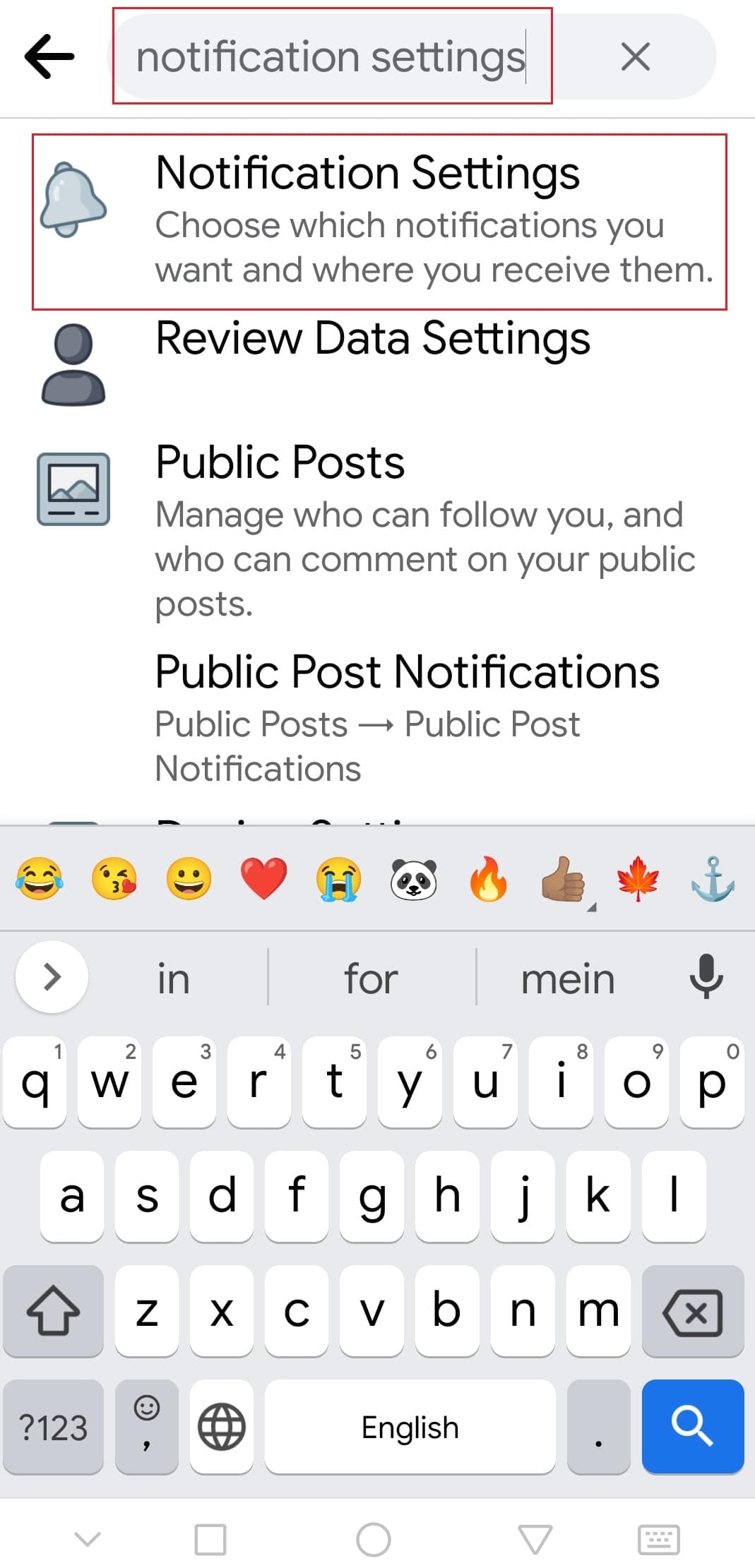 search for Notification settings and tap on it. How to Turn Off Facebook Marketplace Notifications