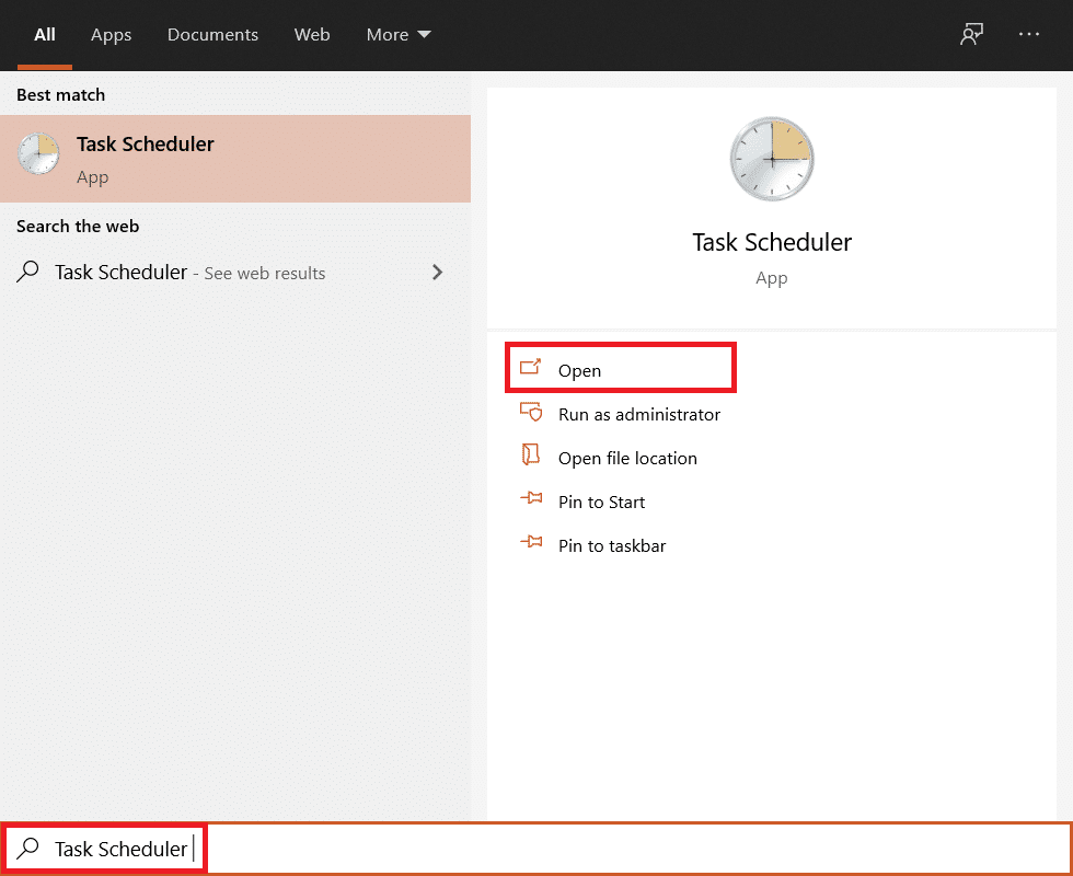 search for Task Scheduler in the Start Menu and hit enter to open. 