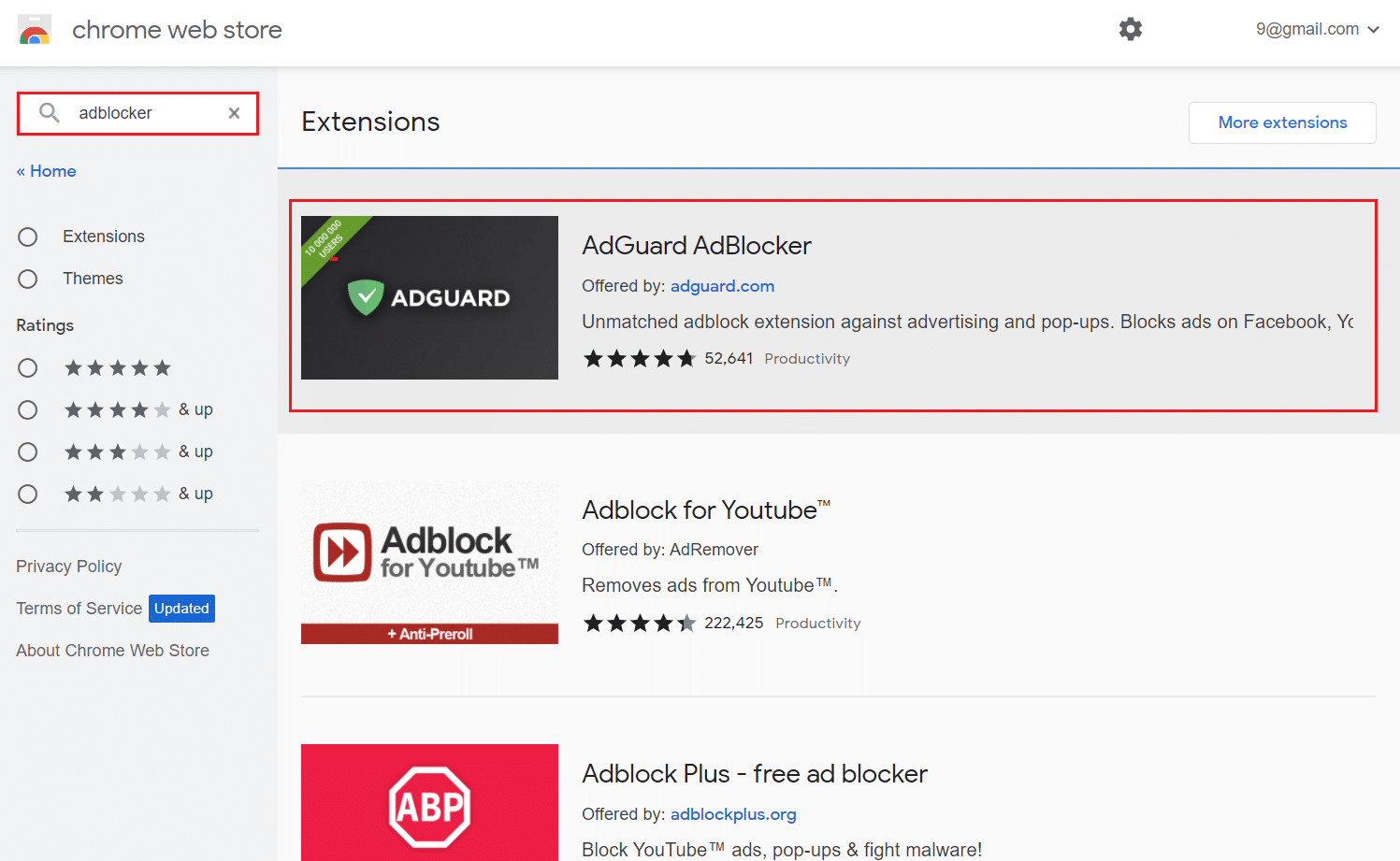 search for adblocker in the chrome web store