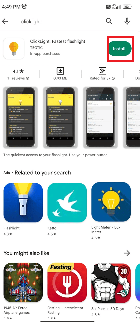Search for ClickLight app and click on Install