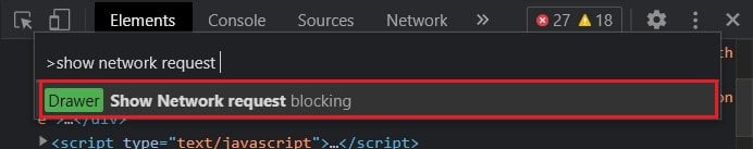 search for show network request blocking