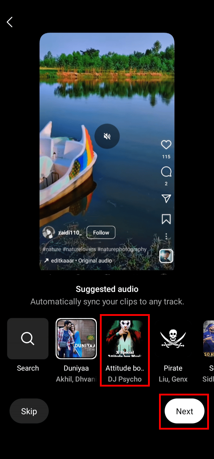 Search for the audio and select it and tap on Next.