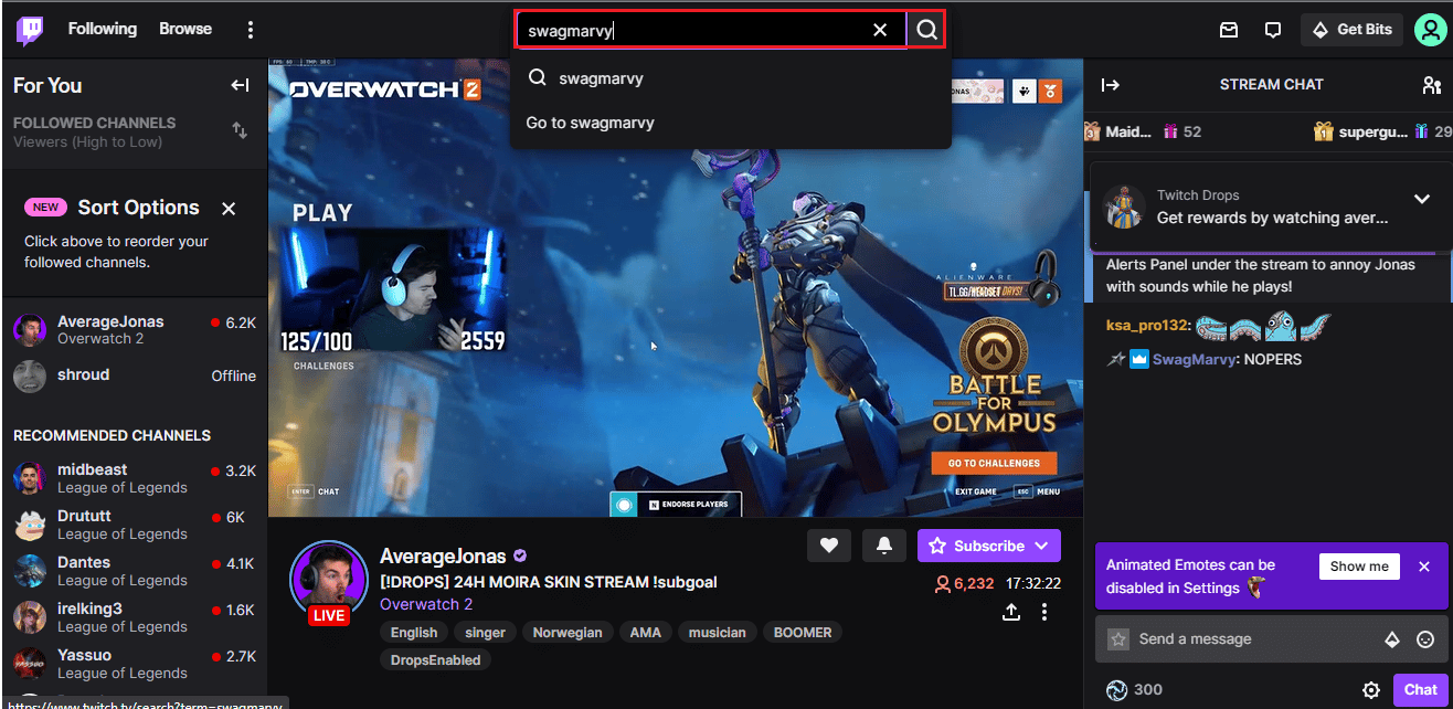 search for username in Twitch search bar