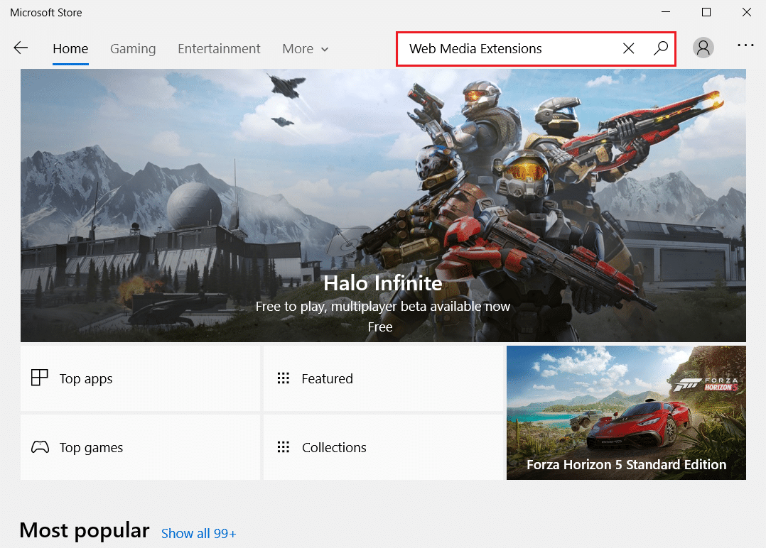 search for web media extensions in the Microsoft Store