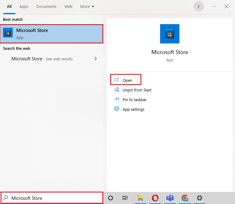 Потърсете в Microsoft Store и щракнете върху Отваряне