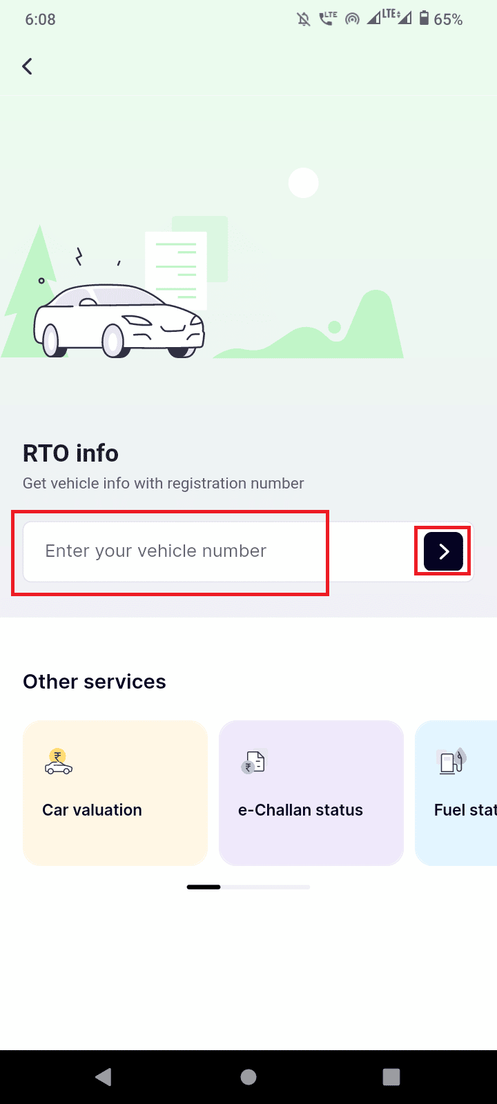 search on the app by entering the vehicle number and tap the arrow button