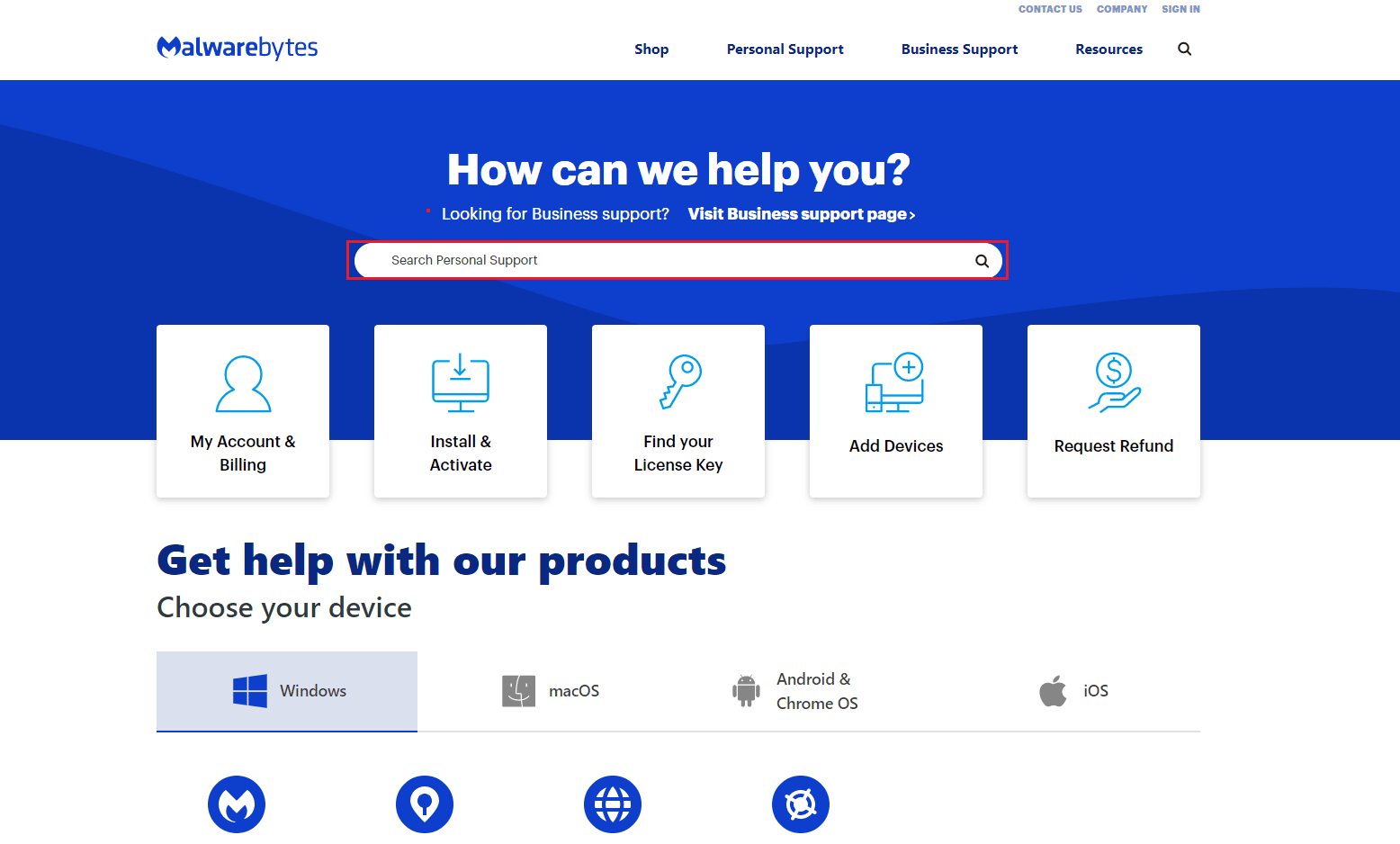 search personal support