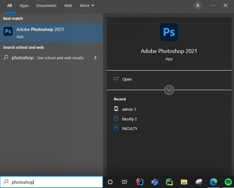 Search Photoshop in the windows search box 