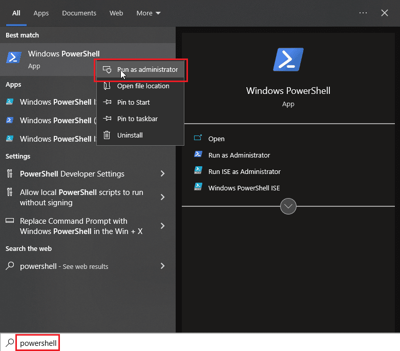 search powershell in startmenu and click on run as administrator on windows powershell