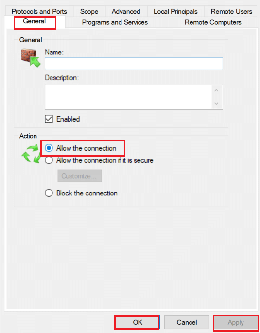 select Allow the connect option on General tab in the inbound rule properties. Fix Minecraft Connection Timed Out No Further Information Error