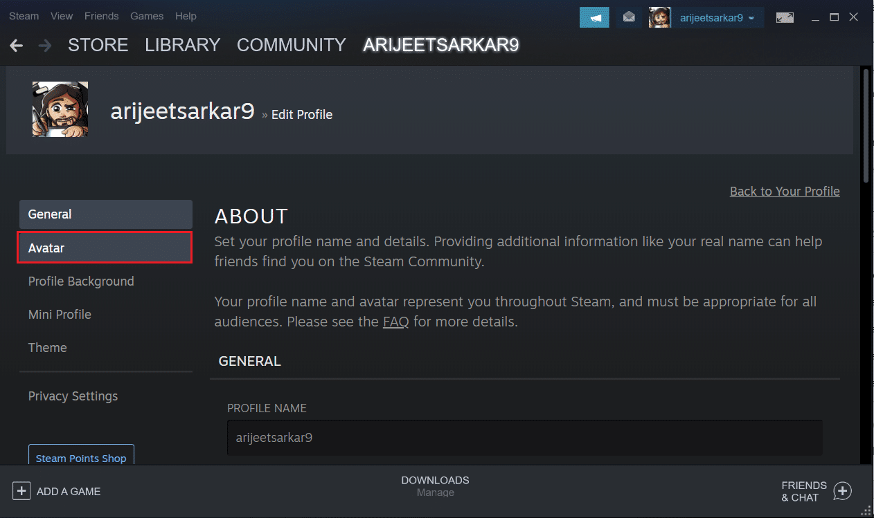 select Avatar in the edit profile menu in Steam app