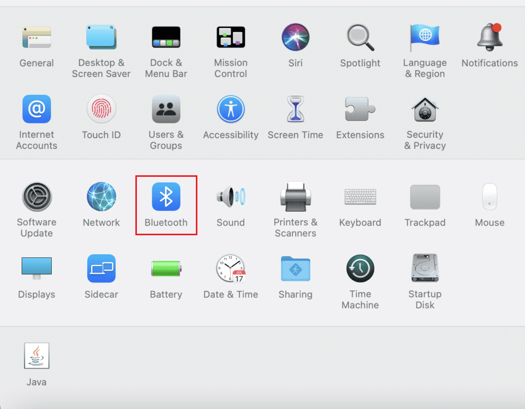 selecteer Bluetooth in systeemvoorkeuren Mac